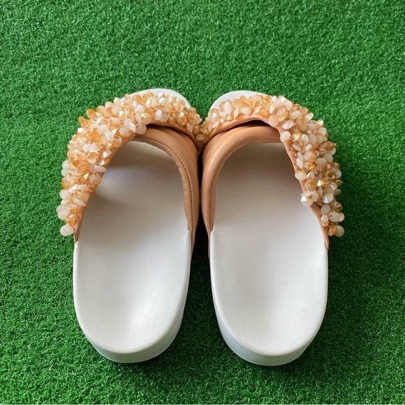 TORY BURCH LOGAN EMBELLISHED SLIDE SANDALS Sz 7 Women’s - Picture 3 of 7